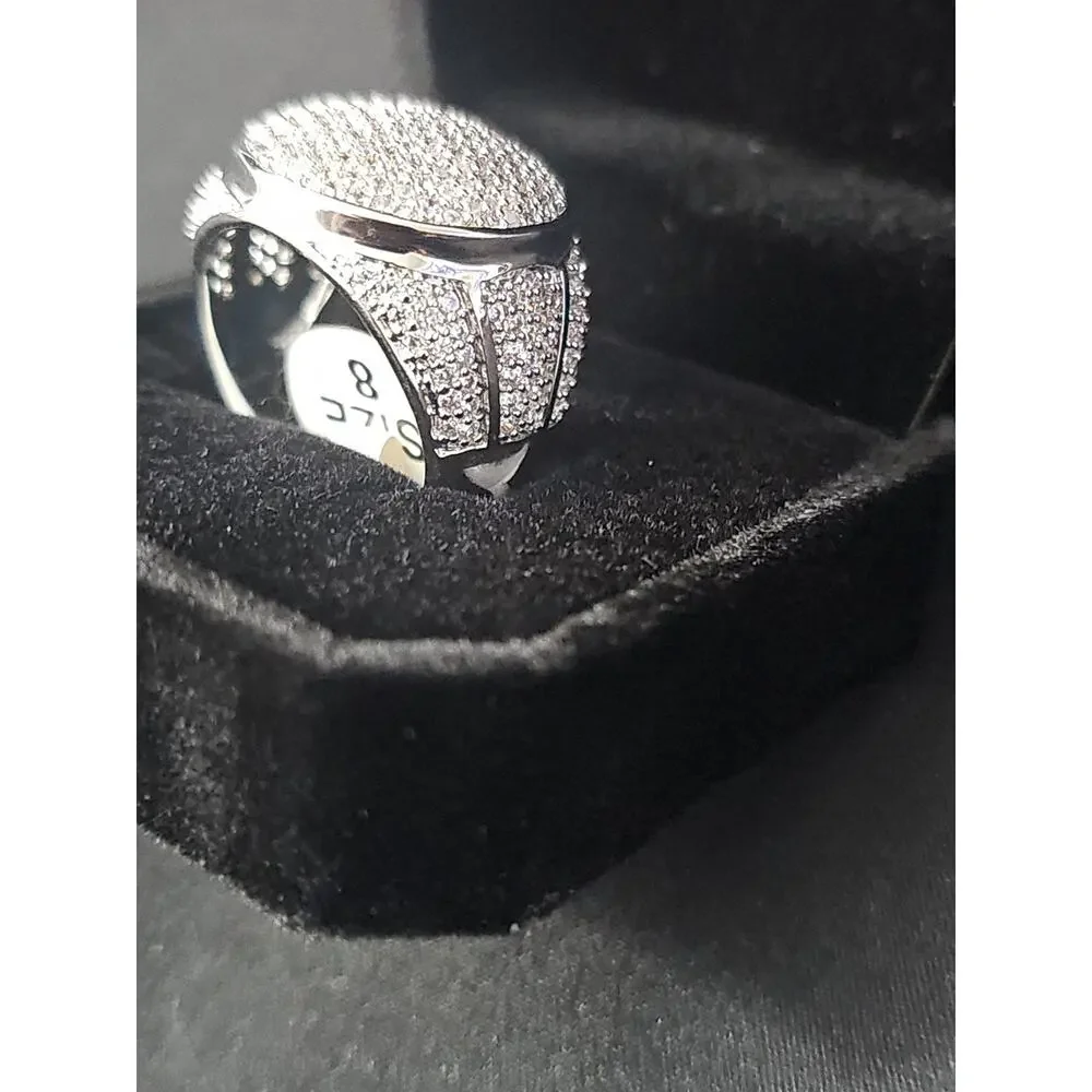 Size 8 White Gold-Plated brass- Men's Ring Pavé Round Cubic Zirconias